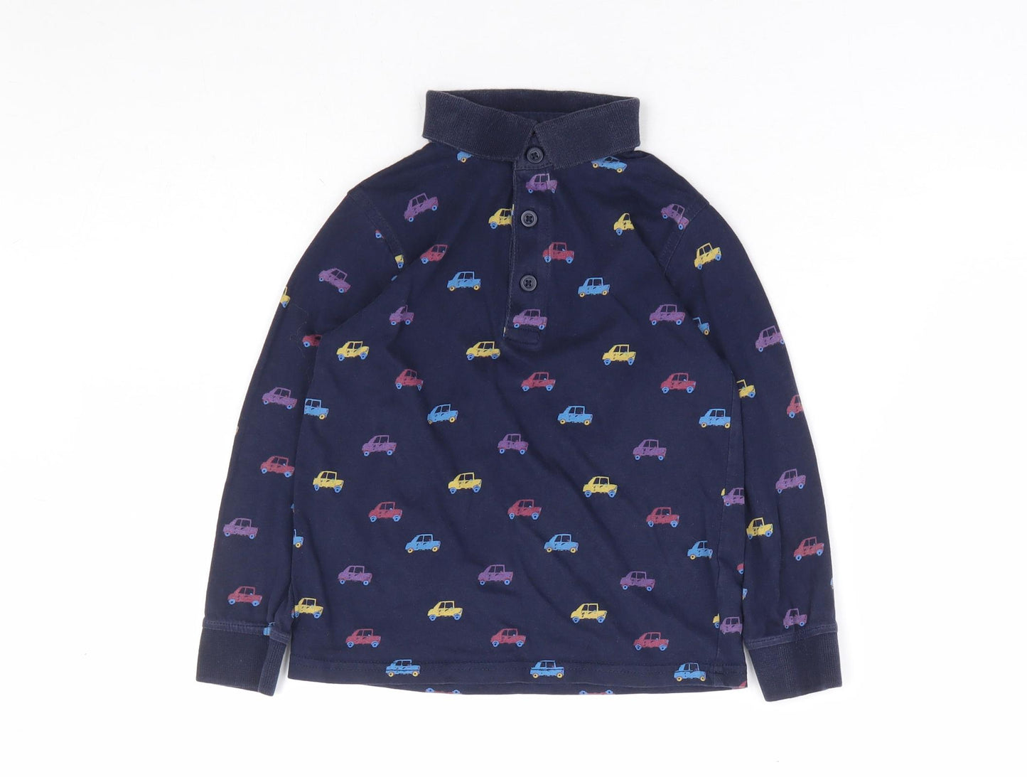George Boys Blue Geometric 100% Cotton Basic Polo Size 4-5 Years Collared Button - Cars