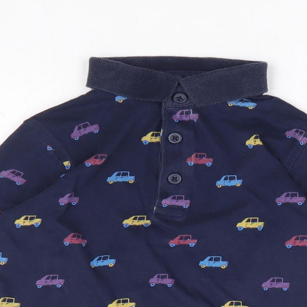 George Boys Blue Geometric 100% Cotton Basic Polo Size 4-5 Years Collared Button - Cars