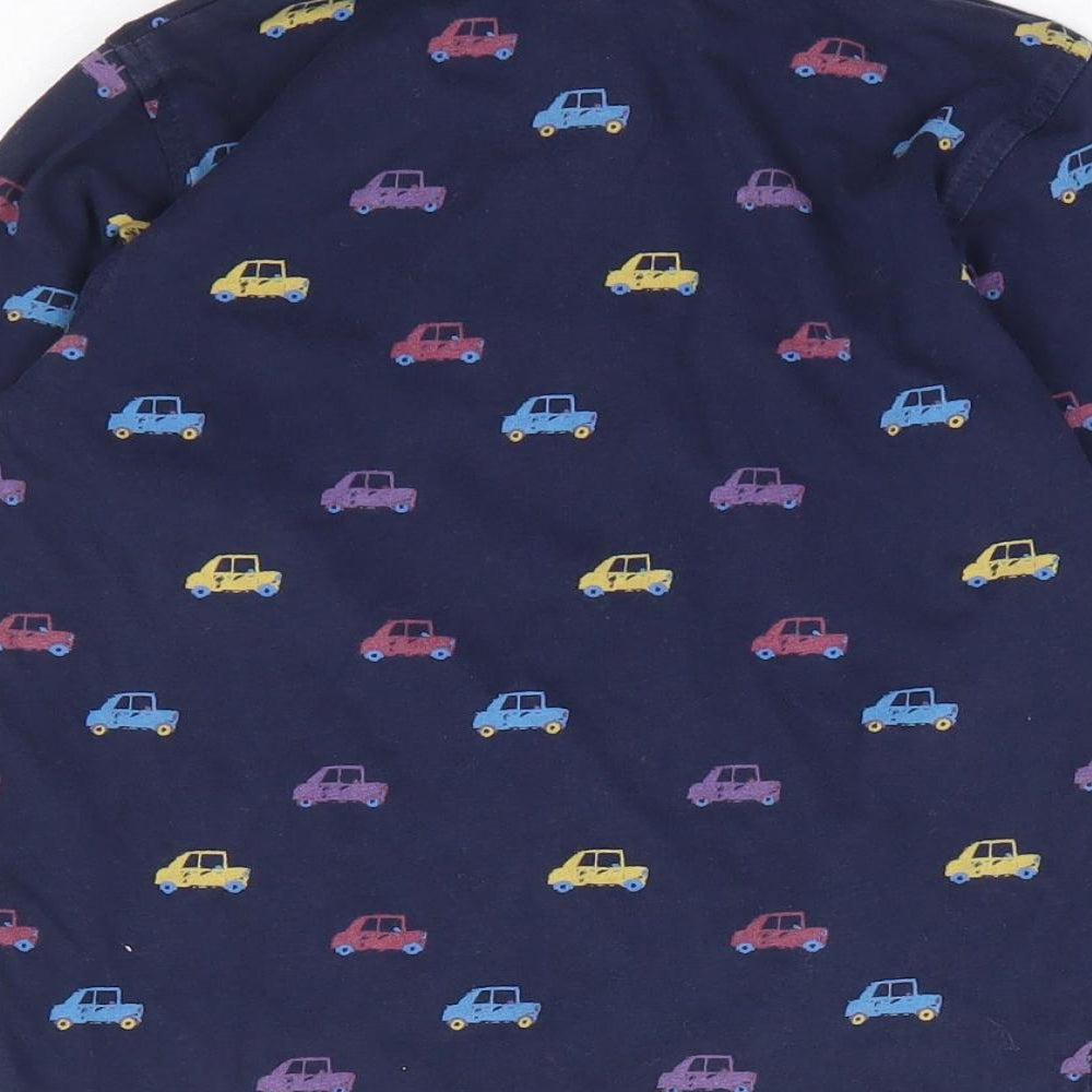 George Boys Blue Geometric 100% Cotton Basic Polo Size 4-5 Years Collared Button - Cars
