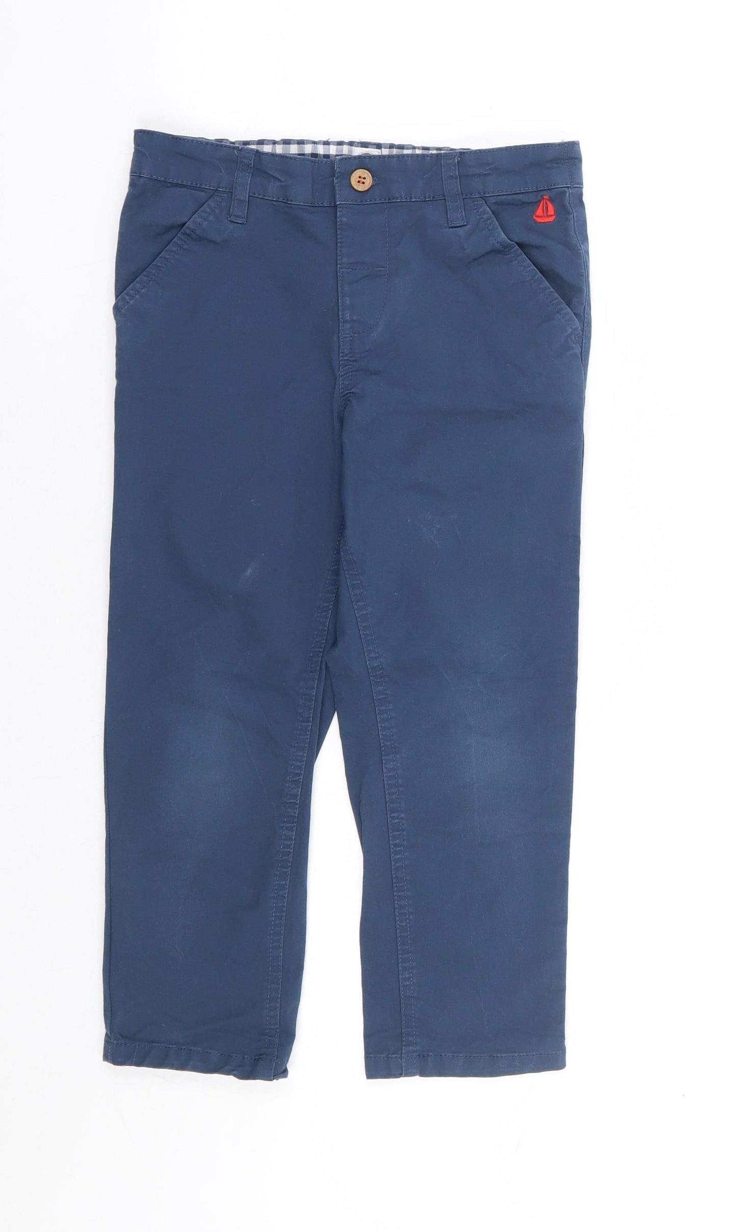 Mothercare Boys Blue Cotton Chino Trousers Size 4-5 Years Regular Button