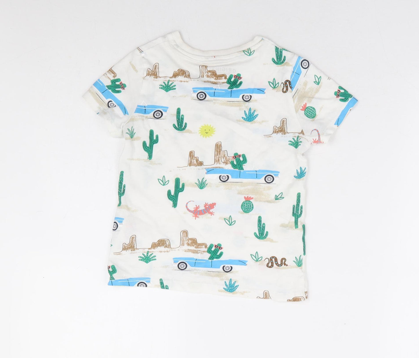 Marks and Spencer Boys Multicoloured Geometric Cotton Basic T-Shirt Size 4-5 Years Round Neck Pullover - Desert Scene