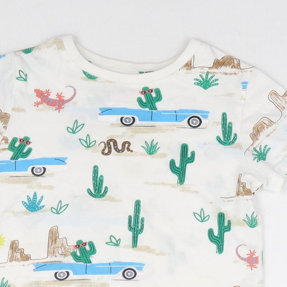Marks and Spencer Boys Multicoloured Geometric Cotton Basic T-Shirt Size 4-5 Years Round Neck Pullover - Desert Scene