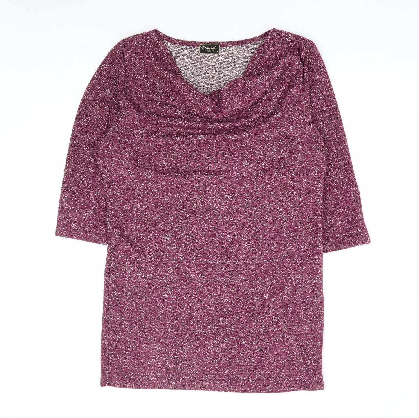 Originals Womens Purple Acrylic Tunic T-Shirt Size M Cowl Neck