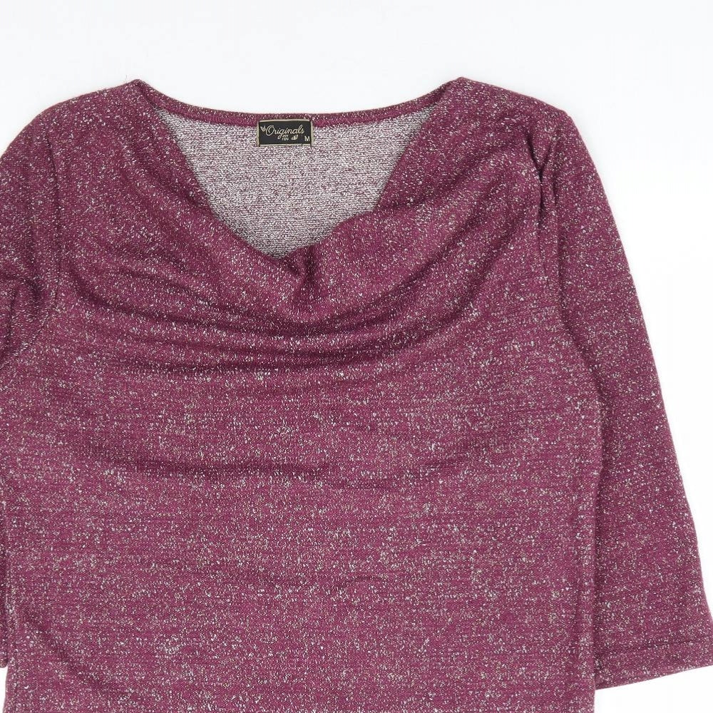 Originals Womens Purple Acrylic Tunic T-Shirt Size M Cowl Neck