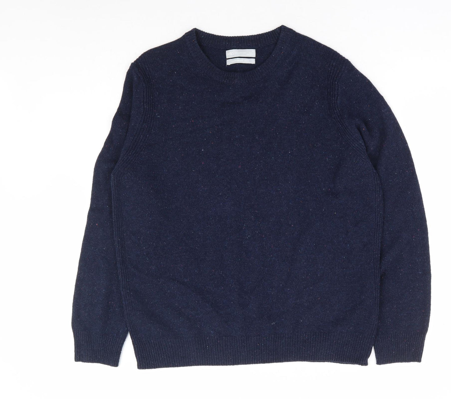 Marks and Spencer Womens Blue Round Neck Wool Pullover Jumper Size 14