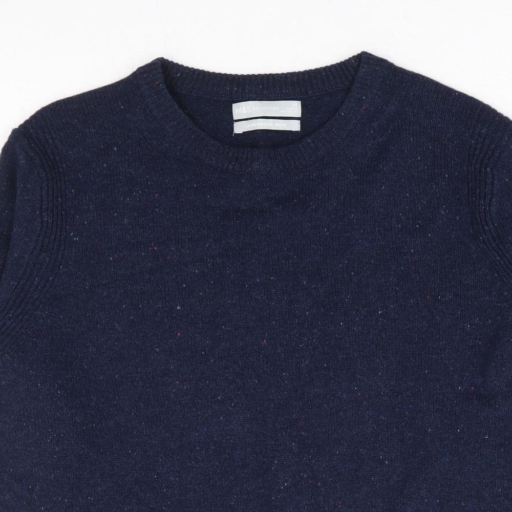 Marks and Spencer Womens Blue Round Neck Wool Pullover Jumper Size 14