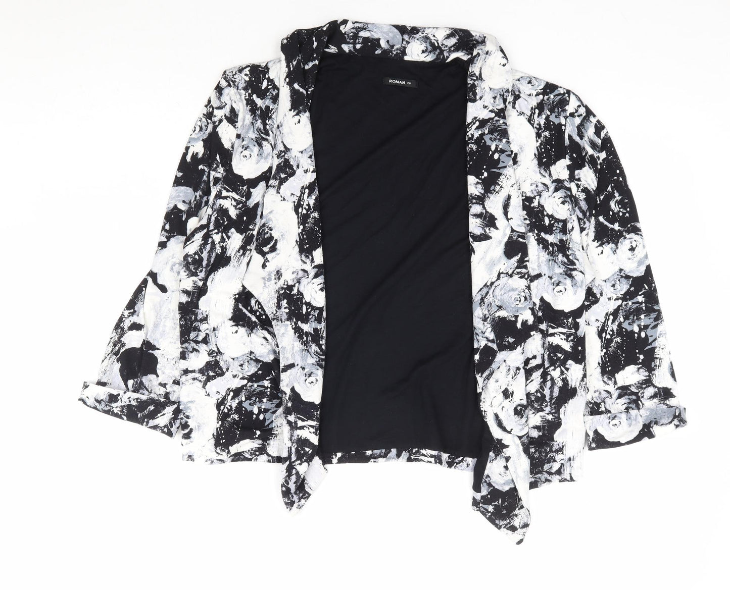 Roman Womens Black Floral Jacket Blazer Size 20 - Waterfall Design