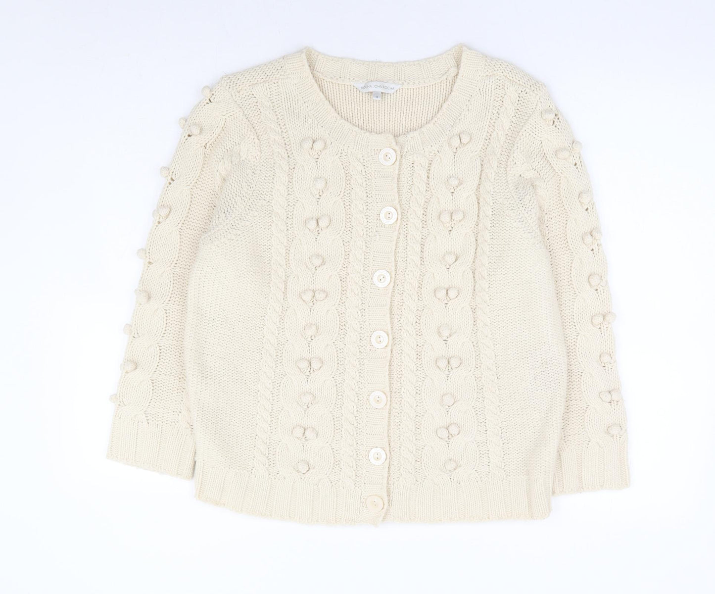 Rocha John Rocha Womens Beige Round Neck Acrylic Cardigan Jumper Size 16