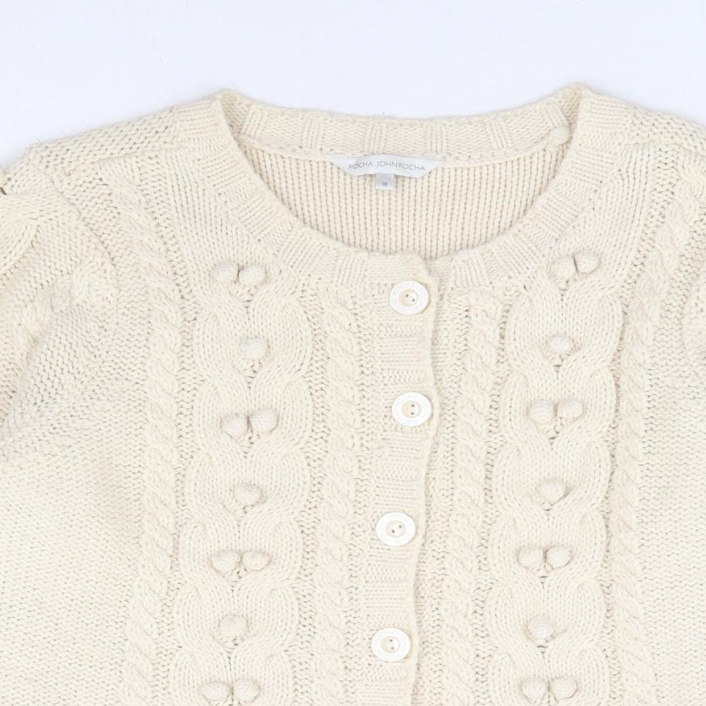 Rocha John Rocha Womens Beige Round Neck Acrylic Cardigan Jumper Size 16