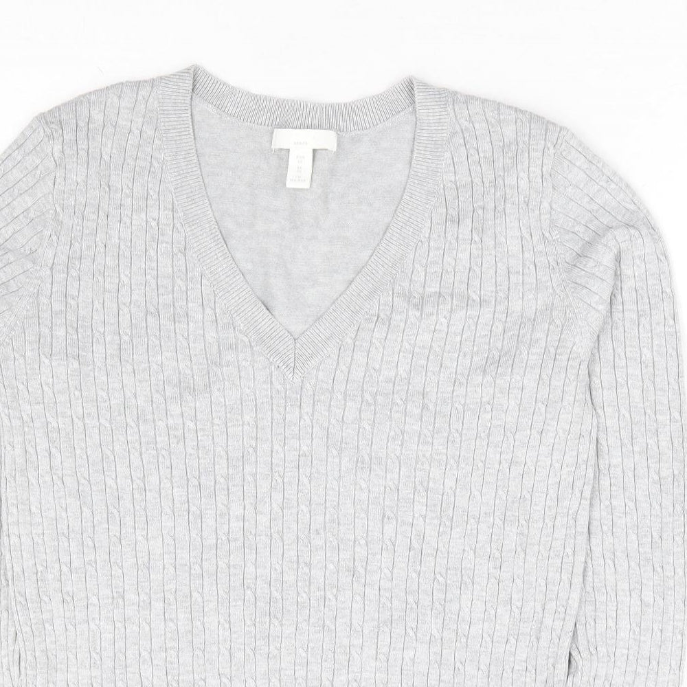 H&M Womens Grey V-Neck Viscose Pullover Jumper Size XS