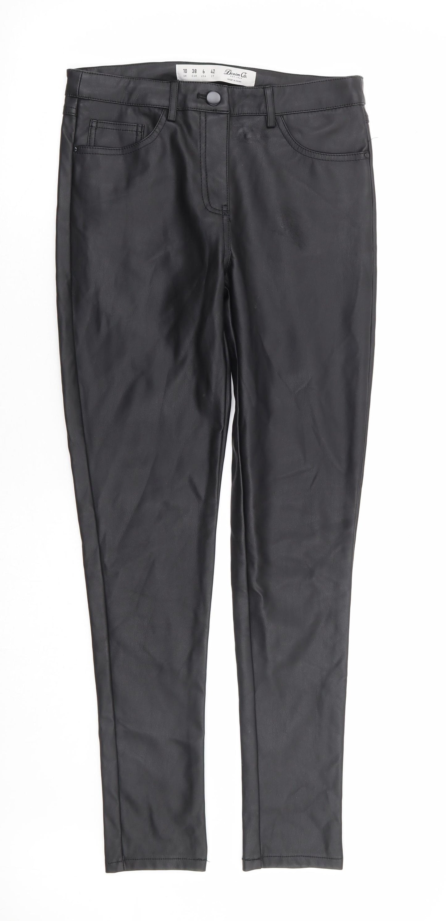 Primark Womens Black Polyurethane Trousers Size 10 L29 in Regular Zip - Faux Leather