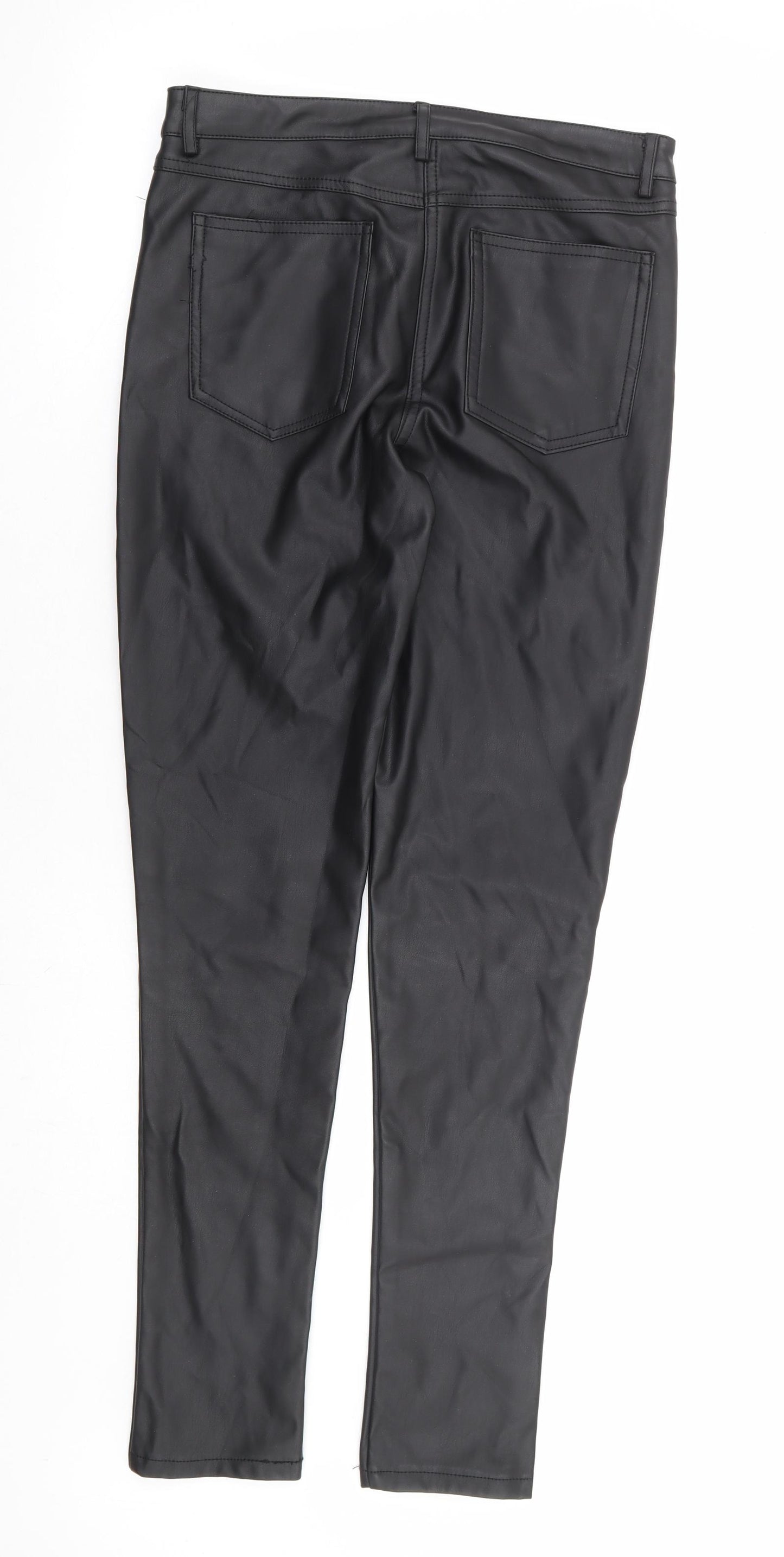 Primark Womens Black Polyurethane Trousers Size 10 L29 in Regular Zip - Faux Leather