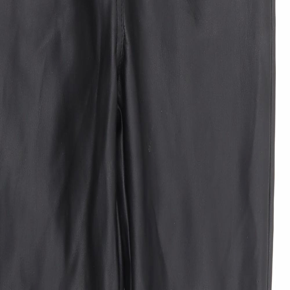 Primark Womens Black Polyurethane Trousers Size 10 L29 in Regular Zip - Faux Leather