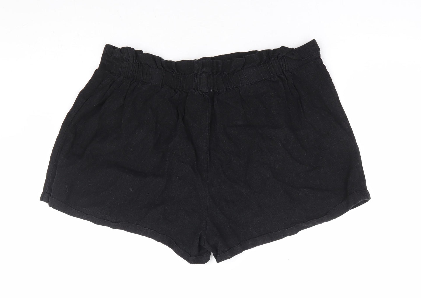 Primark Womens Black Linen Paperbag Shorts Size 16 L5 in Regular Button