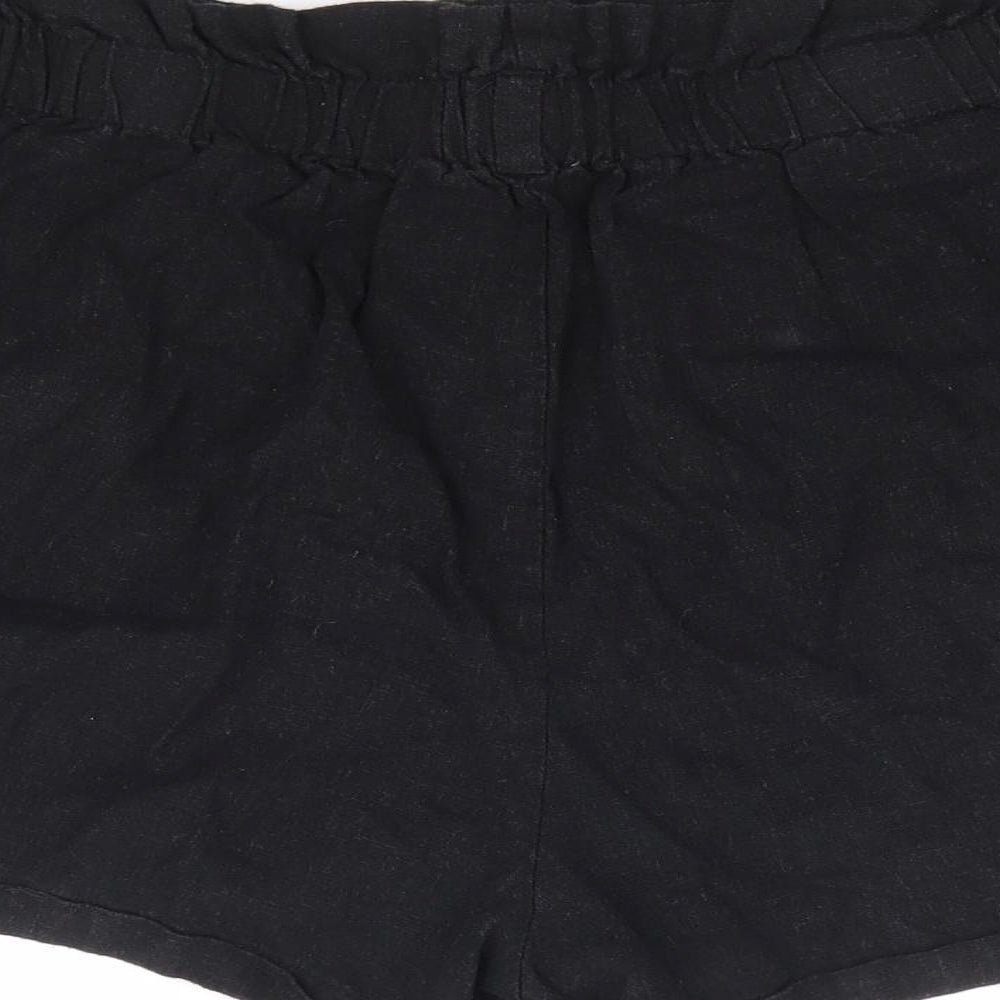 Primark Womens Black Linen Paperbag Shorts Size 16 L5 in Regular Button