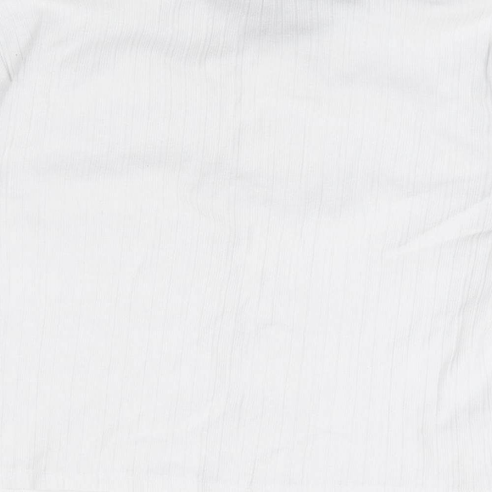 Zara Womens White 100% Cotton Cropped Polo Size M Collared - Ribbed