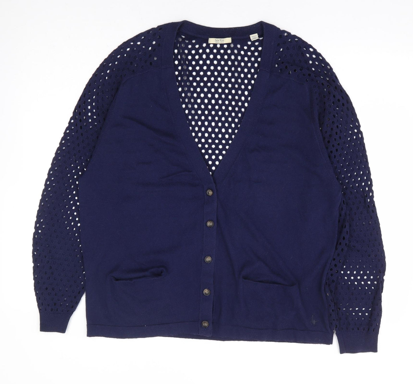 Jack Wills Womens Blue V-Neck Cotton Cardigan Jumper Size 14