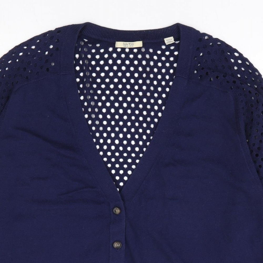 Jack Wills Womens Blue V-Neck Cotton Cardigan Jumper Size 14