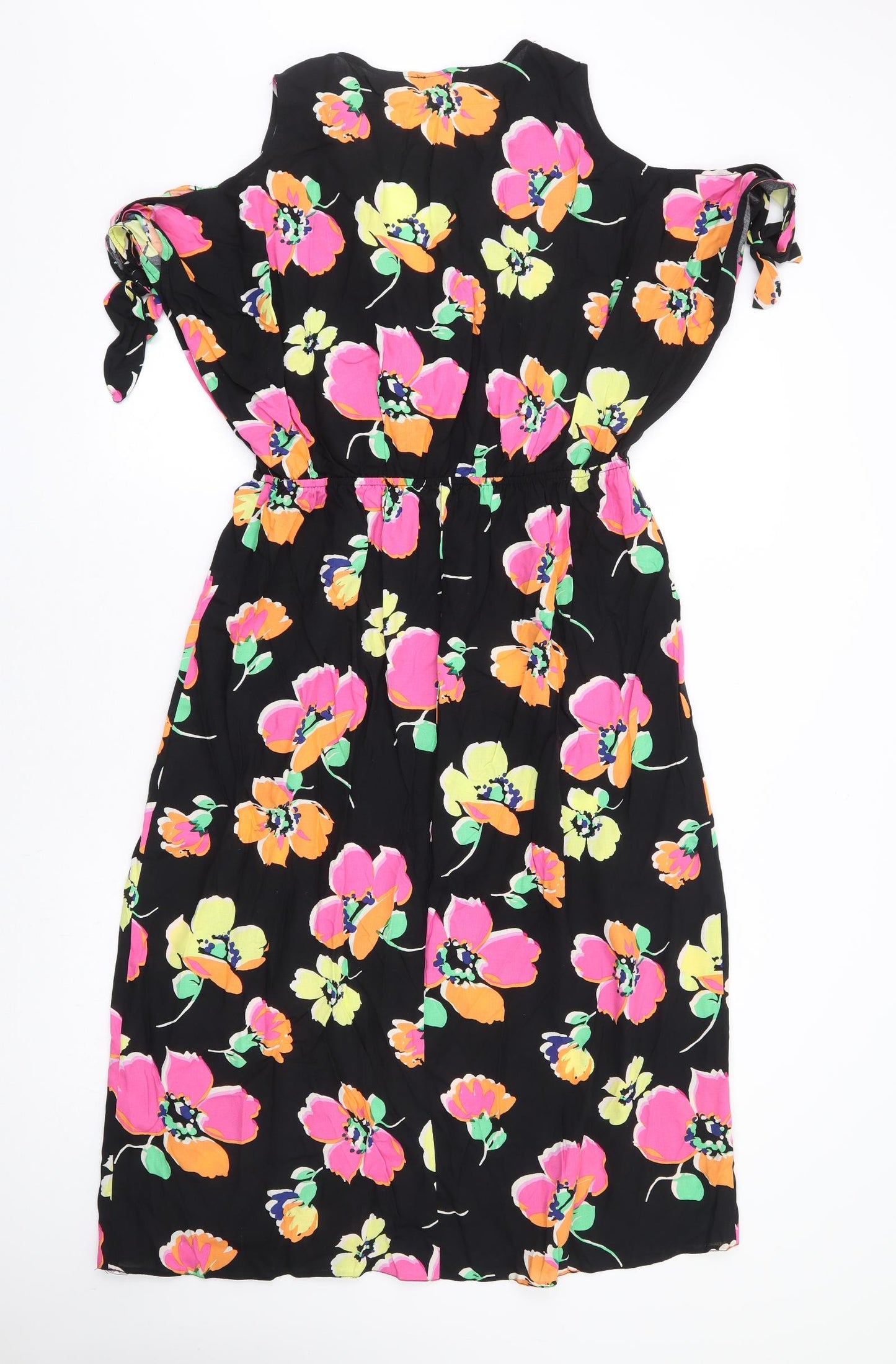 George Womens Black Floral Viscose Fit & Flare Size 14 V-Neck Pullover - Cold Shoulder Detail