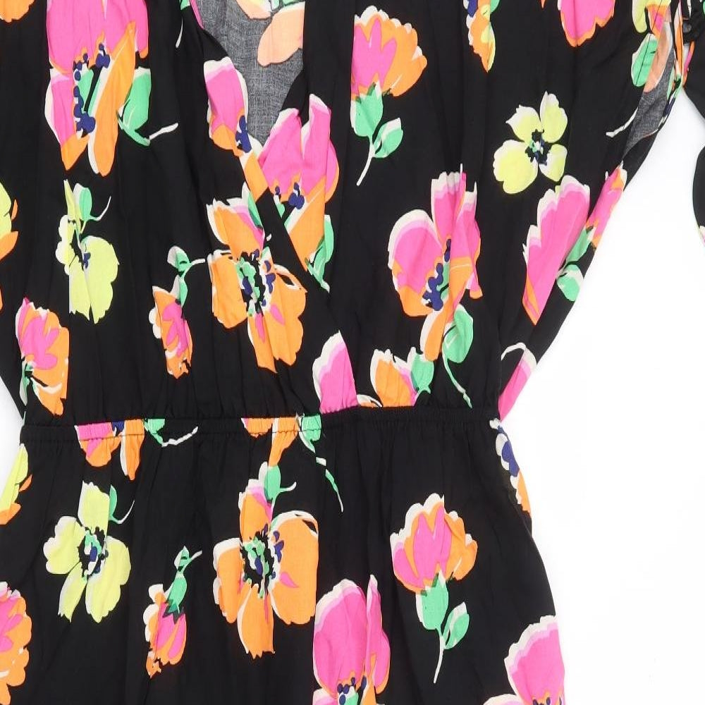 George Womens Black Floral Viscose Fit & Flare Size 14 V-Neck Pullover - Cold Shoulder Detail