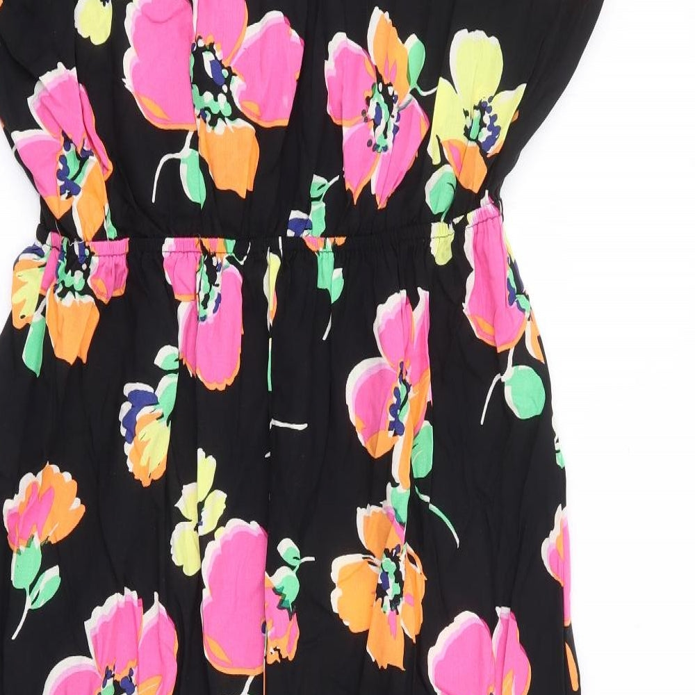 George Womens Black Floral Viscose Fit & Flare Size 14 V-Neck Pullover - Cold Shoulder Detail