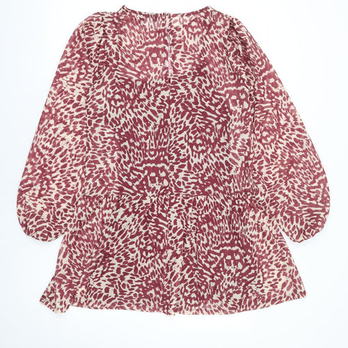 Topshop Womens Red Animal Print Polyester Tunic Blouse Size 10 Round Neck - Leopard Print Peplum