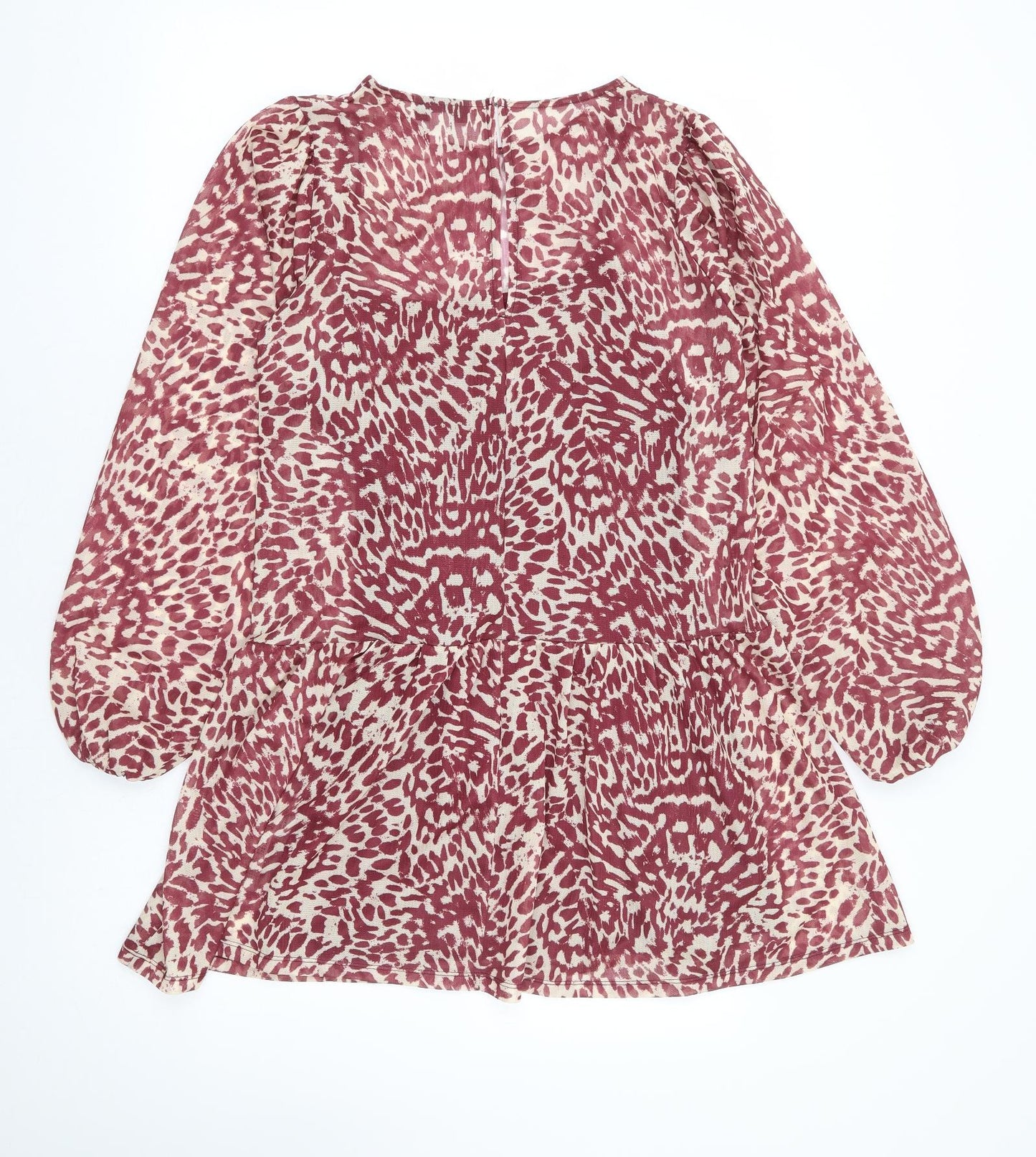 Topshop Womens Red Animal Print Polyester Tunic Blouse Size 10 Round Neck - Leopard Print Peplum