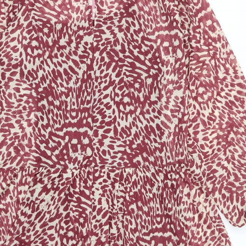 Topshop Womens Red Animal Print Polyester Tunic Blouse Size 10 Round Neck - Leopard Print Peplum