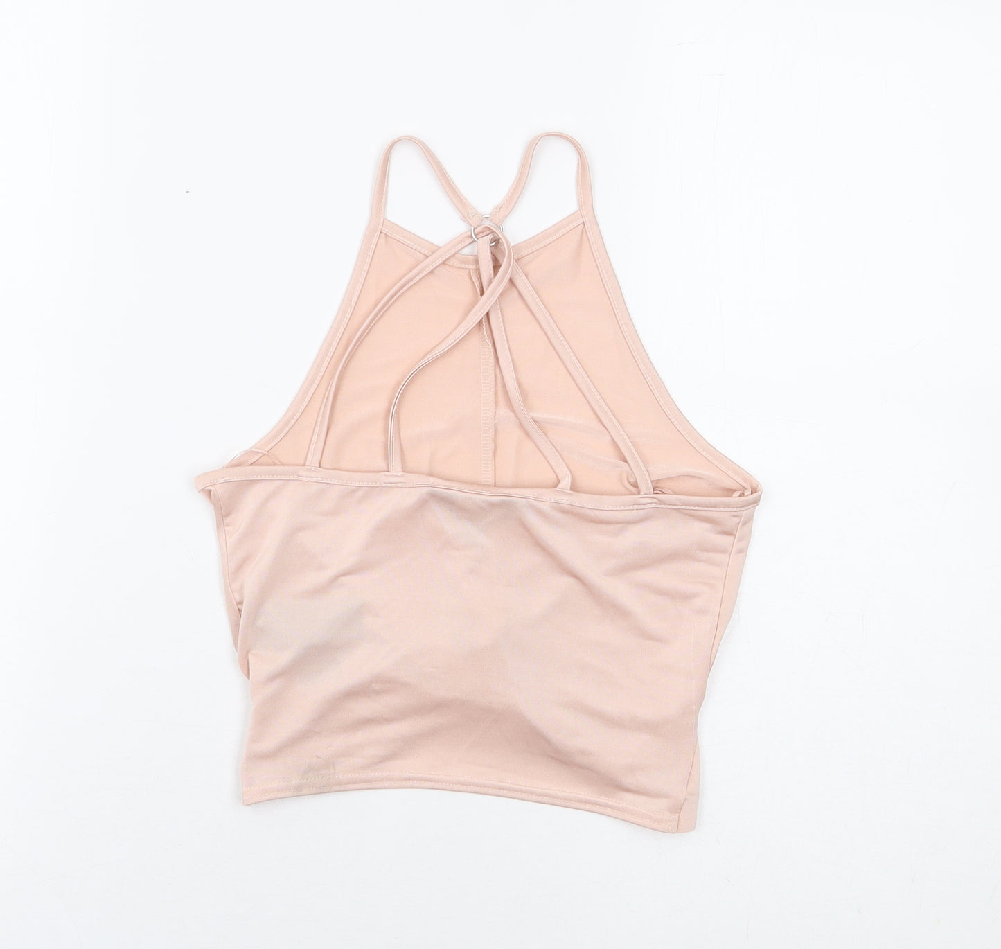 Miss Selfridge Womens Pink Polyester Cropped Tank Size 8 Round Neck - Knot Front Racer Back