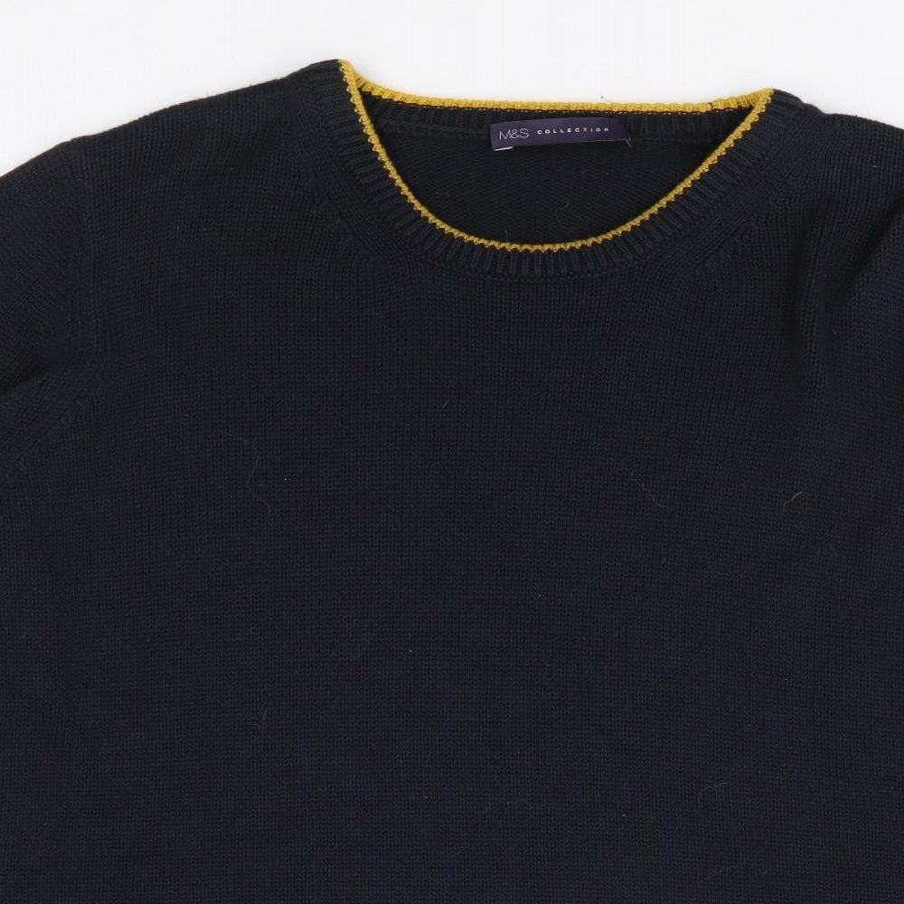 Marks and Spencer Womens Blue Round Neck Cotton Pullover Jumper Size XL - Tie Sleeve Detail