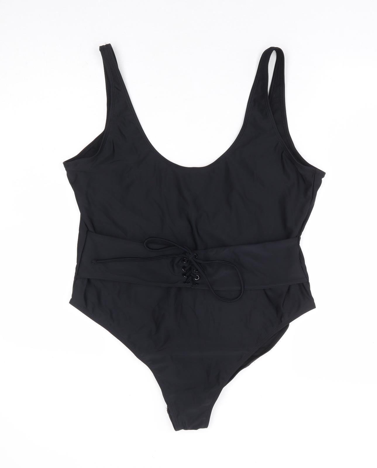 Boohoo Womens Black Polyamide One Piece Size 18 - Corset Tie Detail