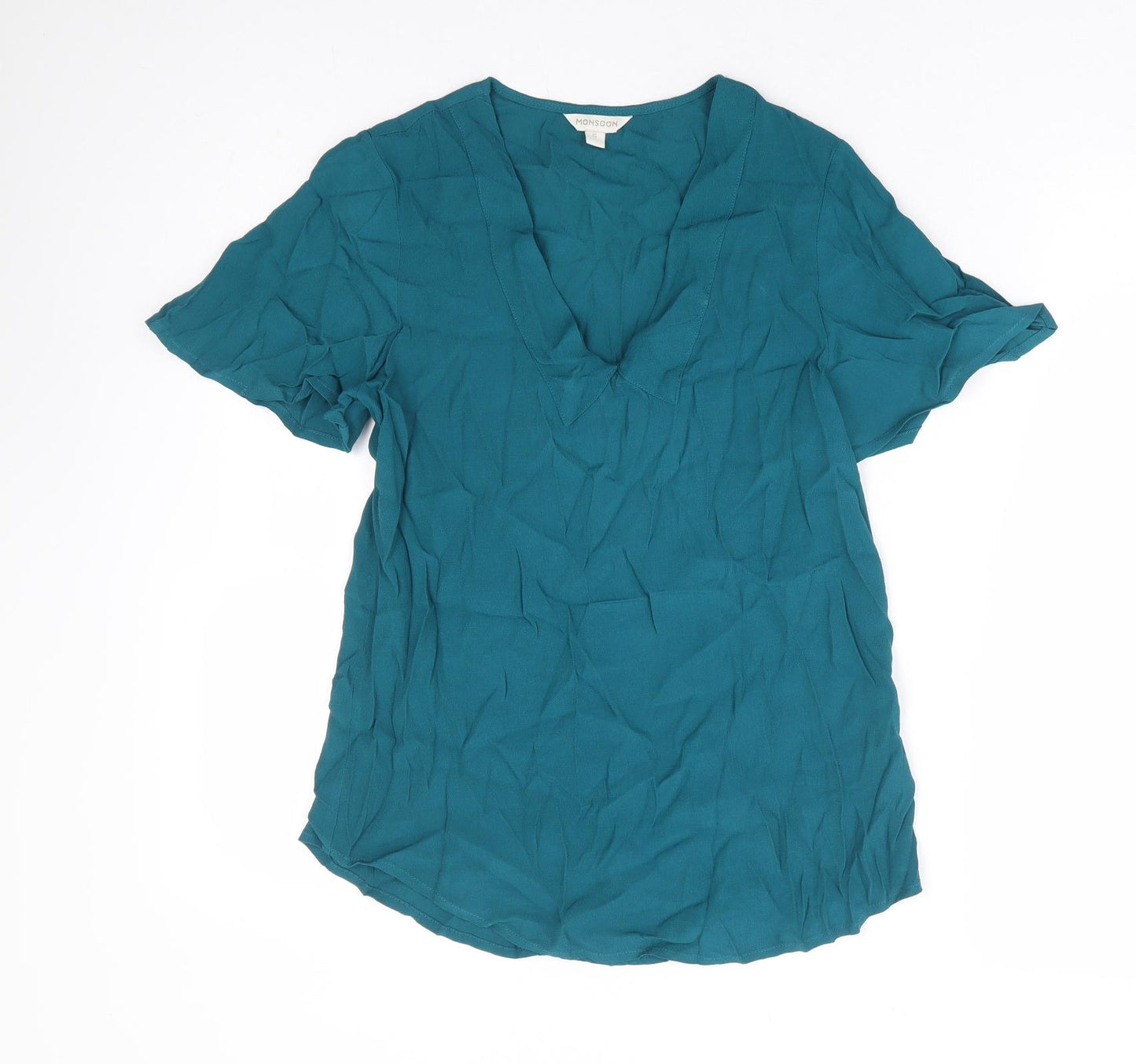 Monsoon Womens Green Viscose Basic Blouse Size S V-Neck
