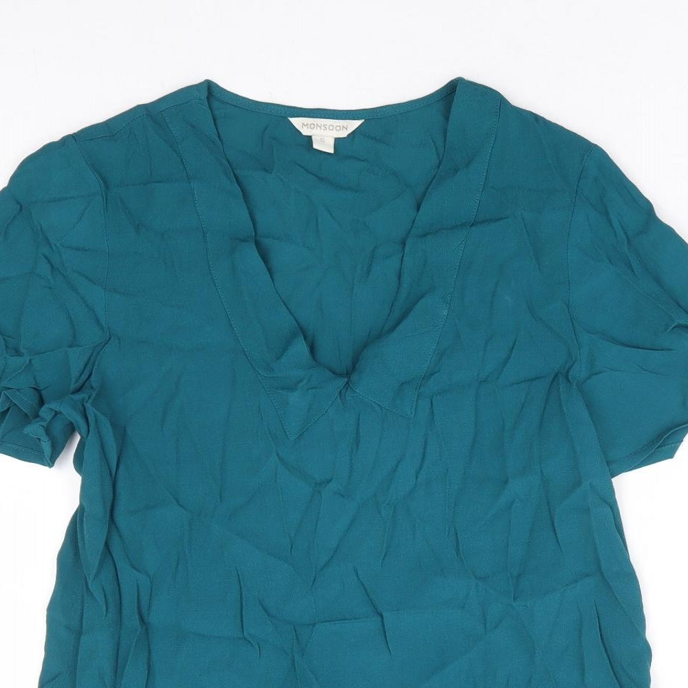 Monsoon Womens Green Viscose Basic Blouse Size S V-Neck
