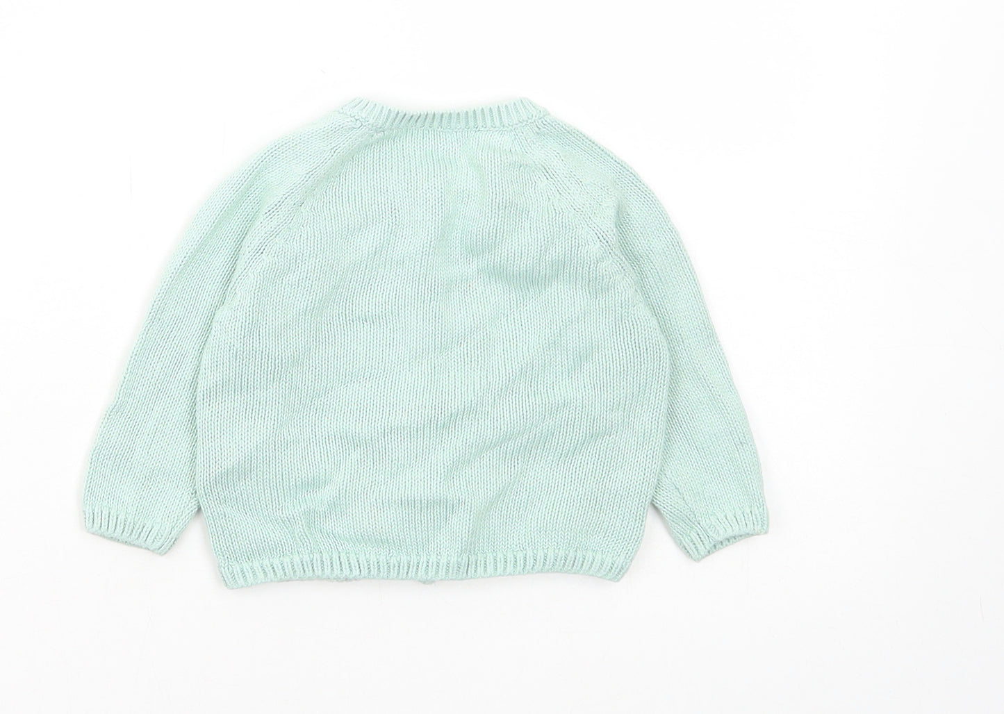 Marks and Spencer Girls Green Cotton Cardigan Jumper Size 3-6 Months Button - Rabbit