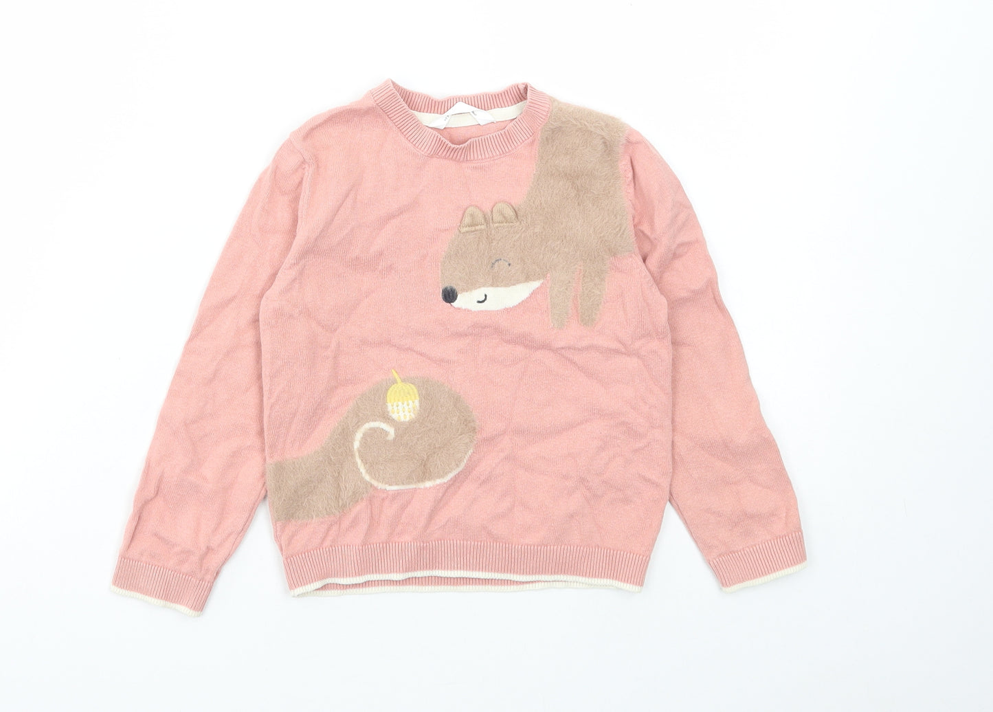 Marks and Spencer Girls Pink Round Neck Cotton Pullover Jumper Size 4-5 Years Pullover - Squirrel