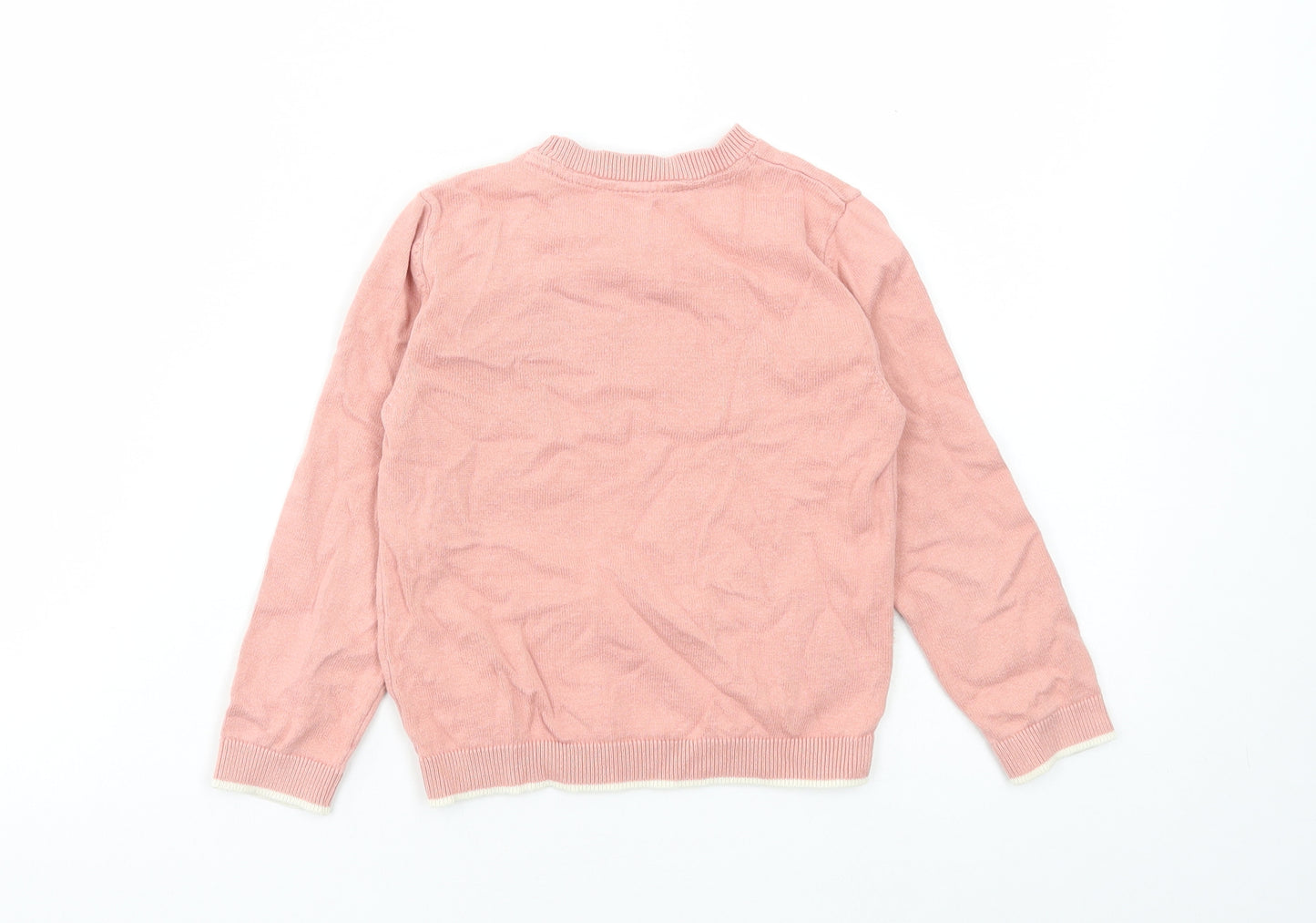 Marks and Spencer Girls Pink Round Neck Cotton Pullover Jumper Size 4-5 Years Pullover - Squirrel