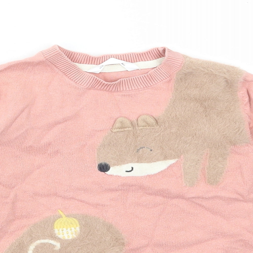 Marks and Spencer Girls Pink Round Neck Cotton Pullover Jumper Size 4-5 Years Pullover - Squirrel