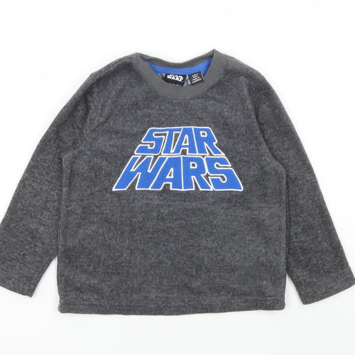 Primark Boys Grey Solid Polyester Pyjama Top Size 2-3 Years Pullover - Star Wars
