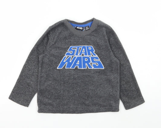 Front view of Primark boys’ grey solid polyester pyjama top, size 2-3, years pullover - star wars