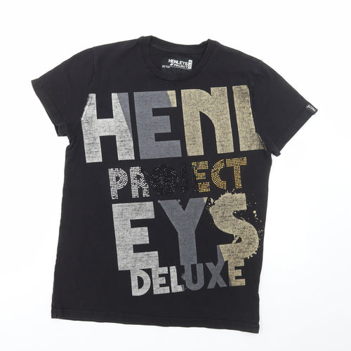Henleys Mens Black Polyester T-Shirt Size S Round Neck