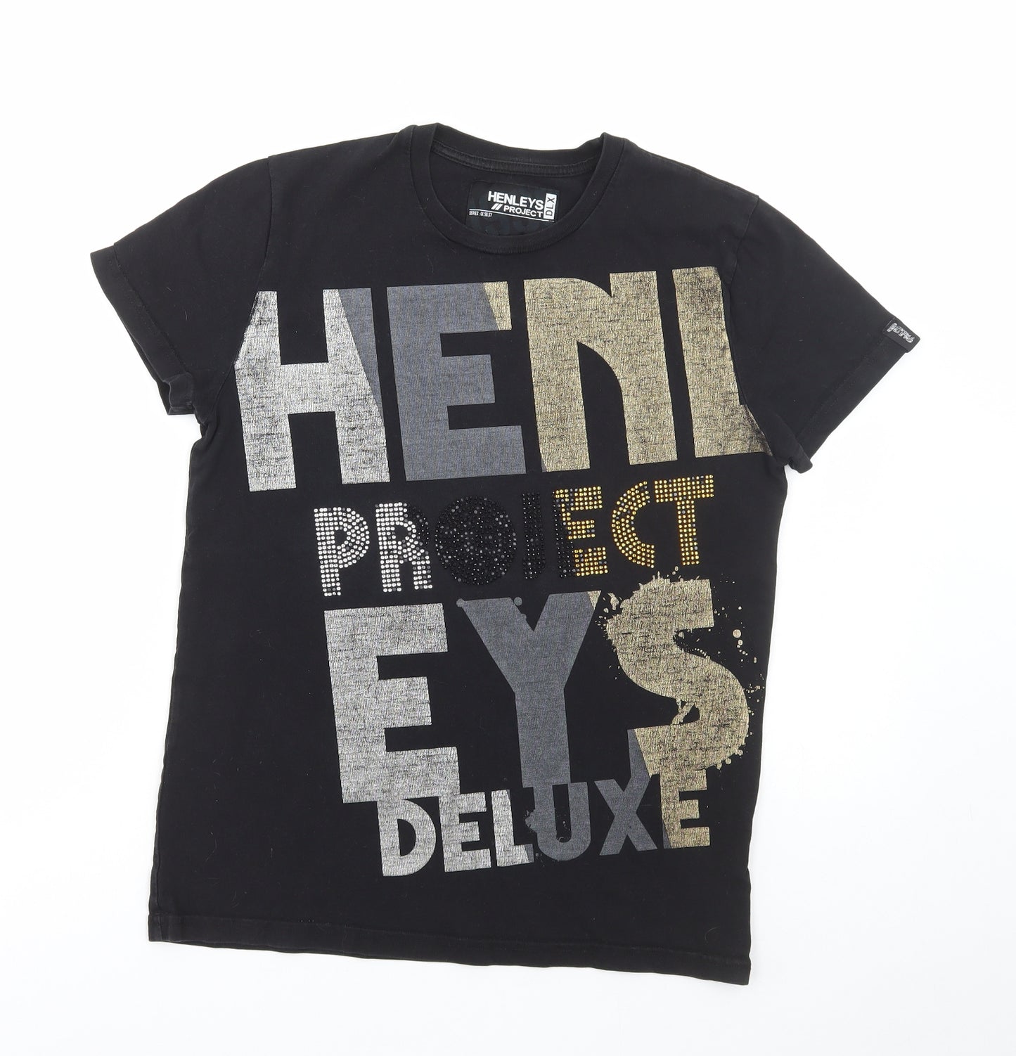 Henleys Mens Black Polyester T-Shirt Size S Round Neck