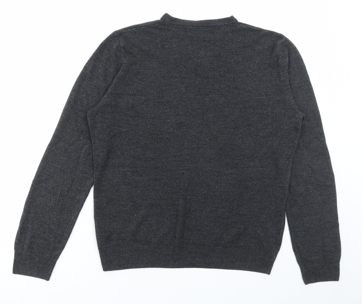 Marks and Spencer Mens Grey V-Neck Acrylic Pullover Jumper Size L