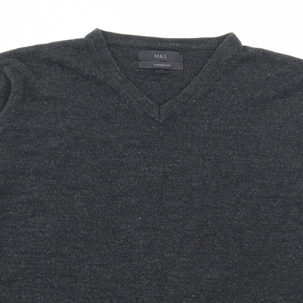 Marks and Spencer Mens Grey V-Neck Acrylic Pullover Jumper Size L