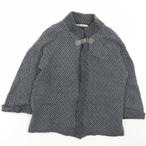 Chiaramente Womens Grey Collared Geometric Wool Cape Jumper Size M