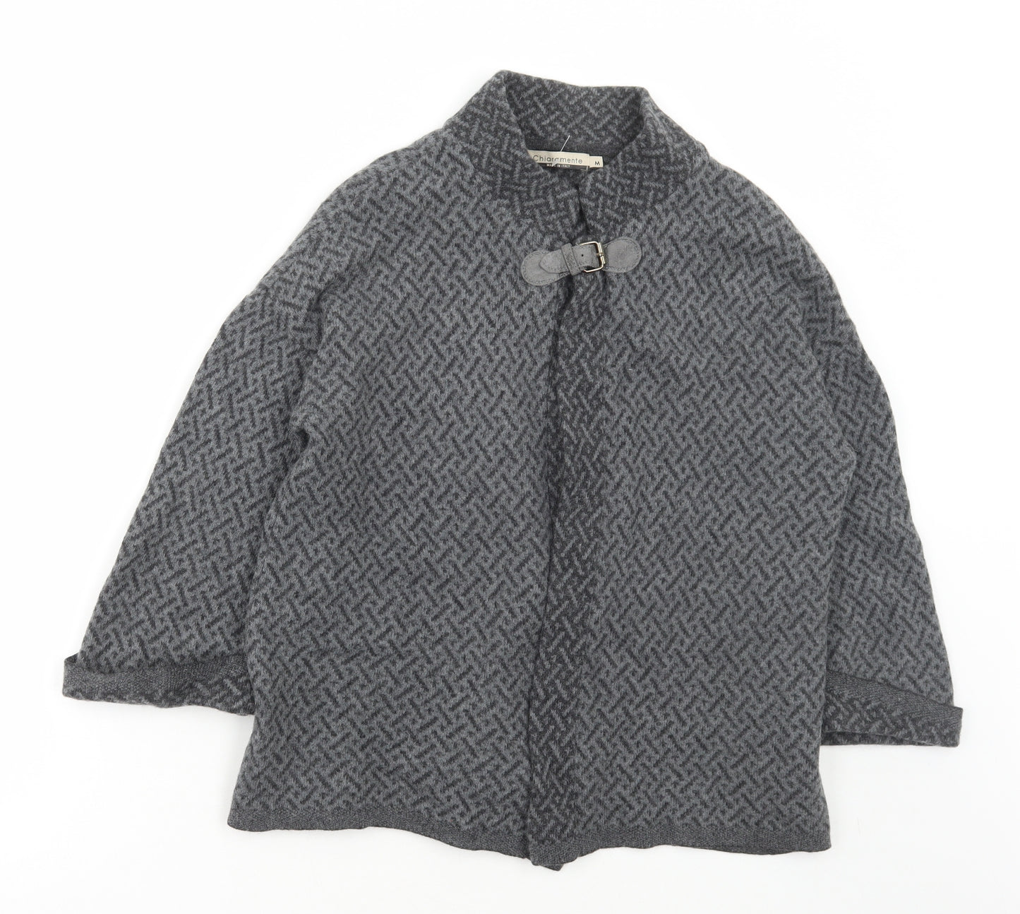Chiaramente Womens Grey Collared Geometric Wool Cape Jumper Size M