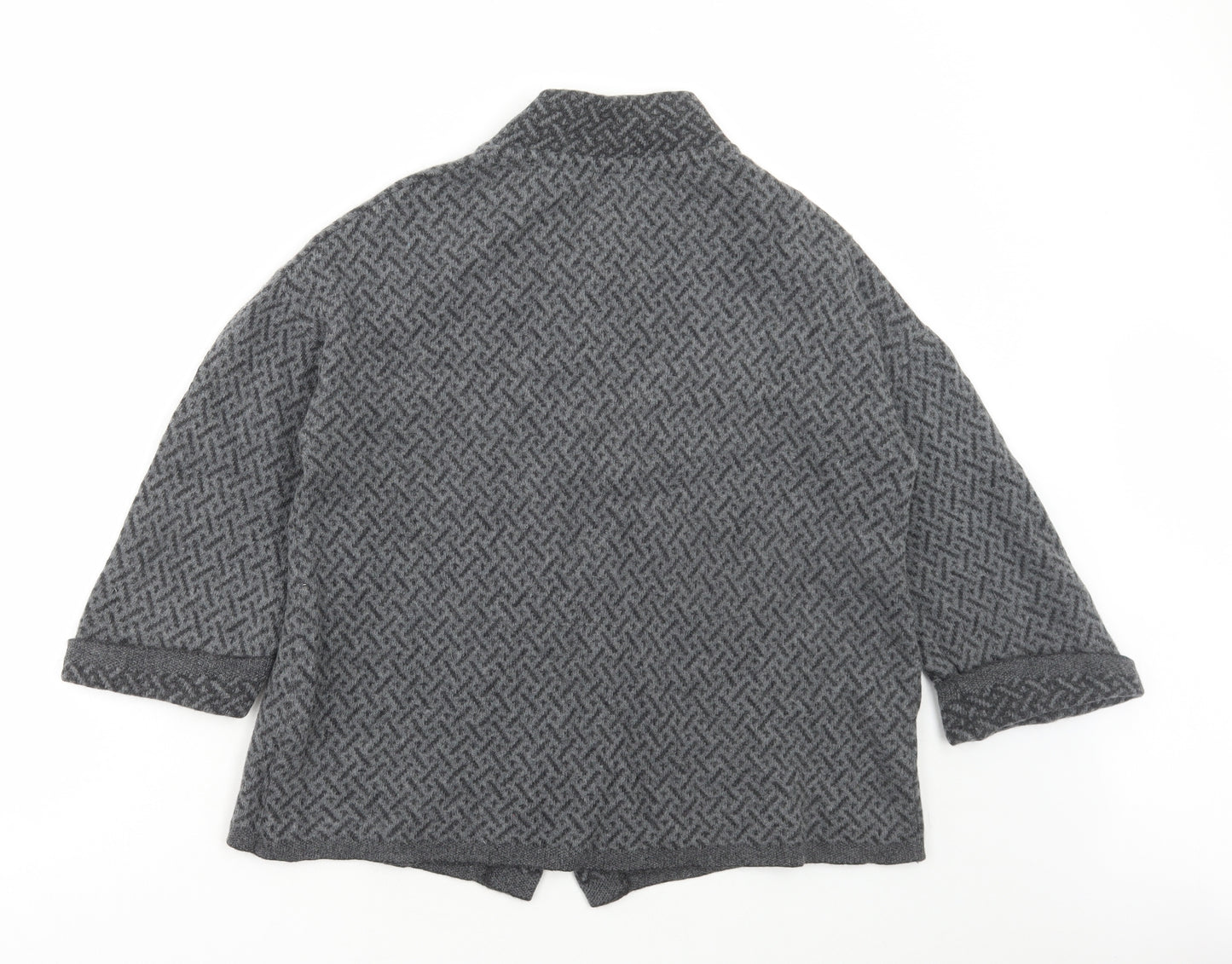 Chiaramente Womens Grey Collared Geometric Wool Cape Jumper Size M