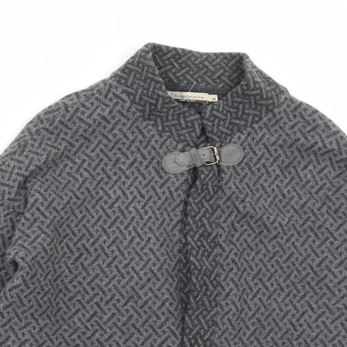 Chiaramente Womens Grey Collared Geometric Wool Cape Jumper Size M