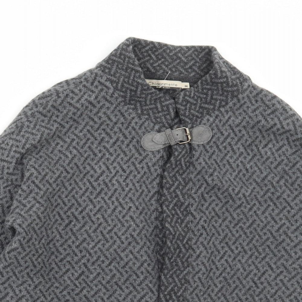 Chiaramente Womens Grey Collared Geometric Wool Cape Jumper Size M