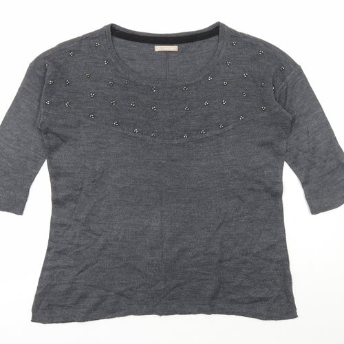 Avenue Womens Grey Scoop Neck Acrylic Pullover Jumper Size 12
