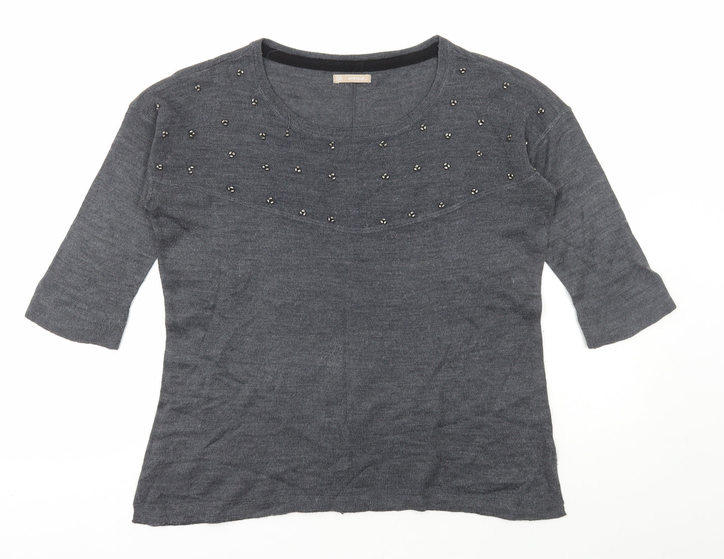 Avenue Womens Grey Scoop Neck Acrylic Pullover Jumper Size 12